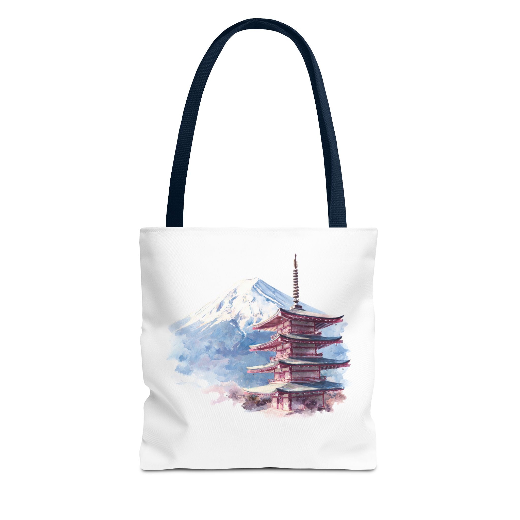 Japanese Pagoda & Mount Fuji Tote Bag — Watercolor Travel Canvas Tote