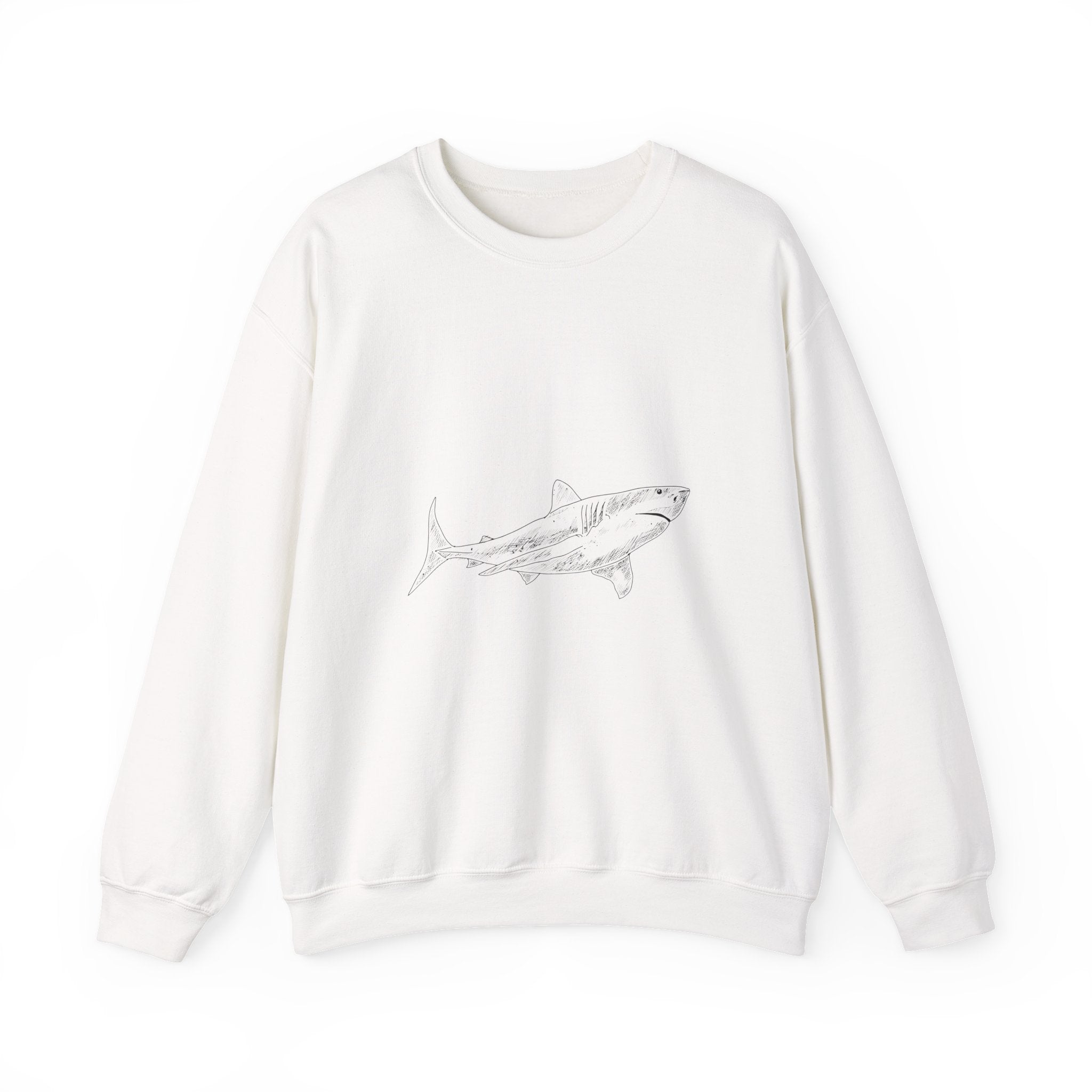 Shark Sketch Crewneck Sweatshirt — Minimal Ocean Graphic Pullover