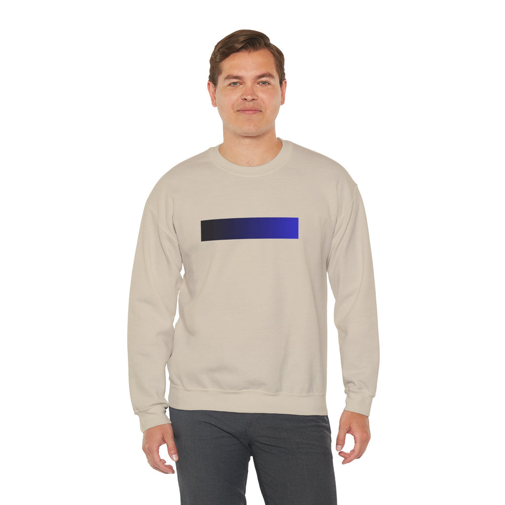 Minimal Gradient Bar Crewneck Sweatshirt — Modern Blue-to-Black Graphic