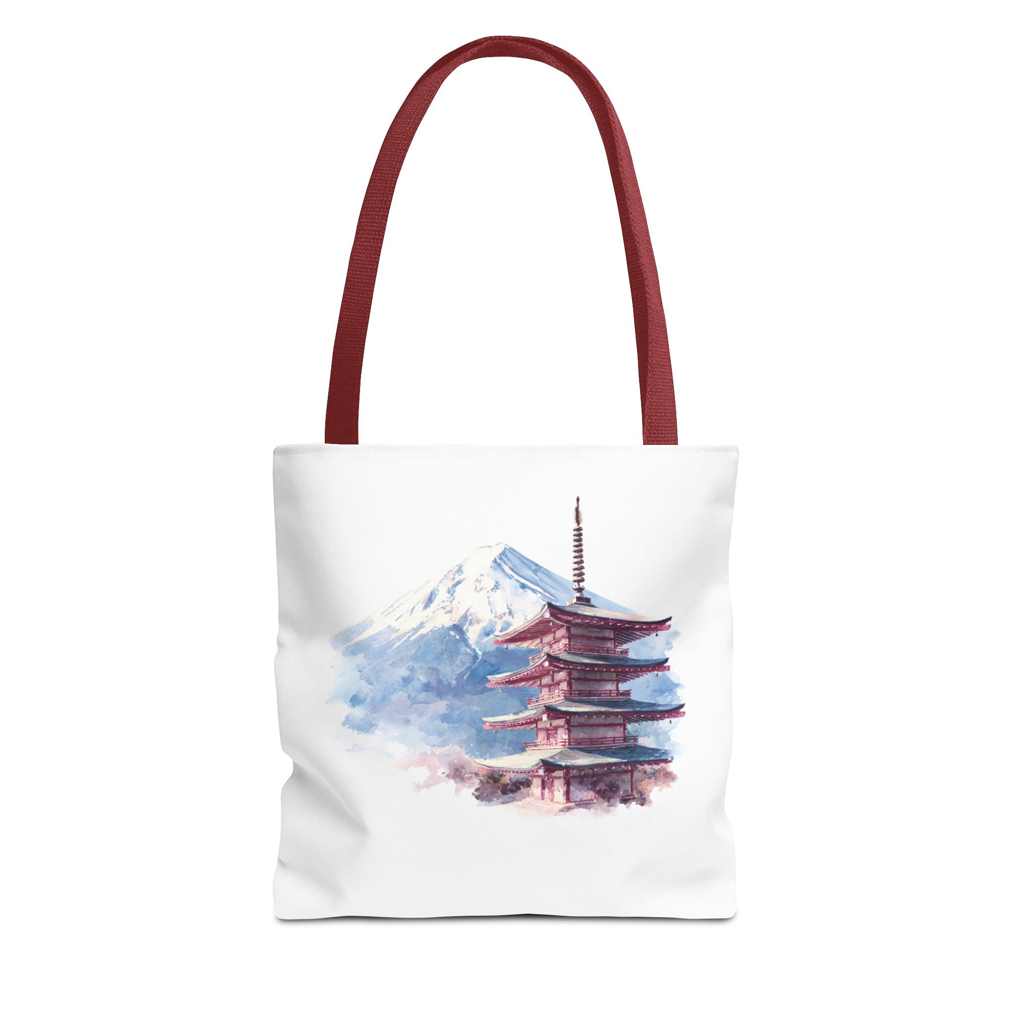 Japanese Pagoda & Mount Fuji Tote Bag — Watercolor Travel Canvas Tote
