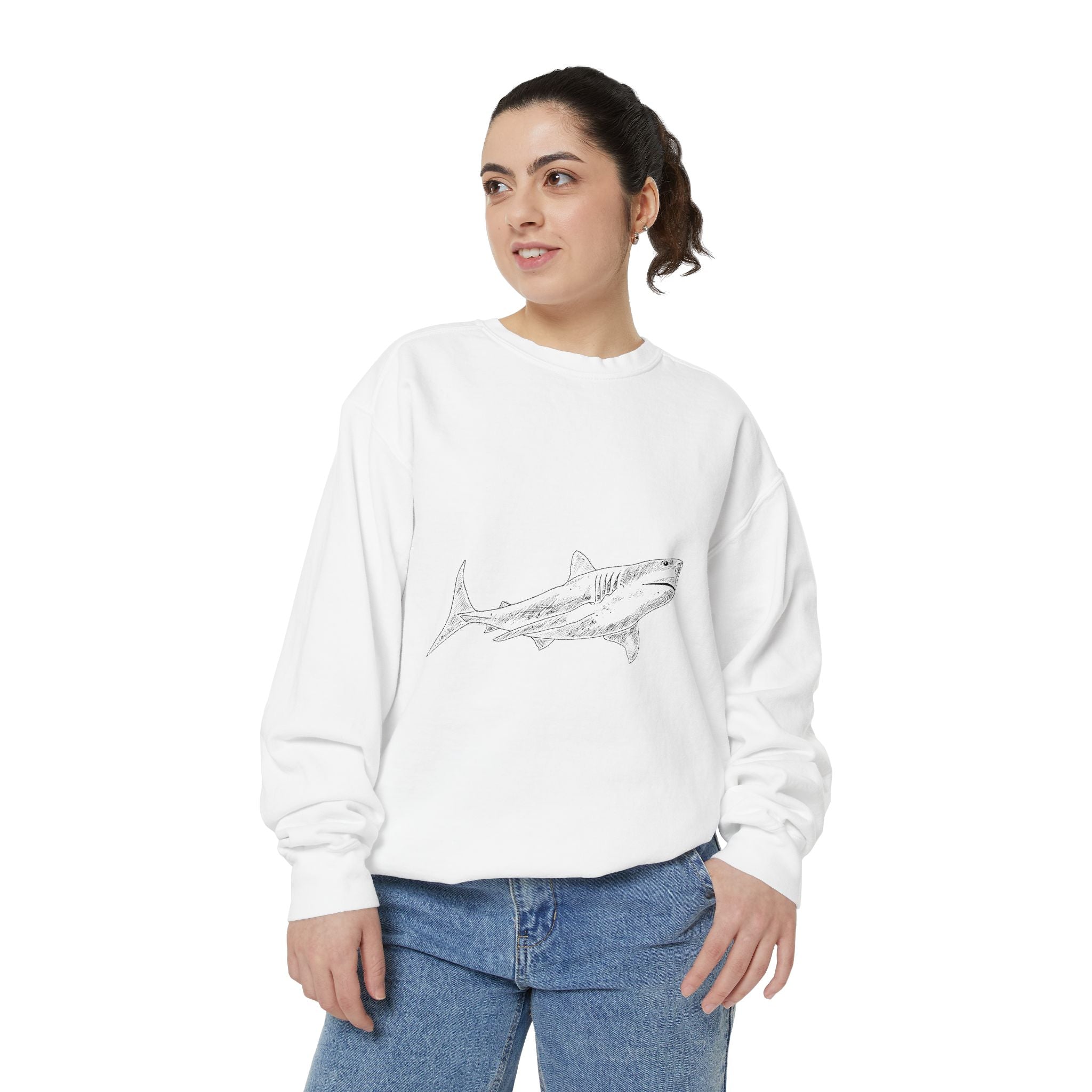 Shark Sketch Sweatshirt — Minimal Ocean Graphic Pullover