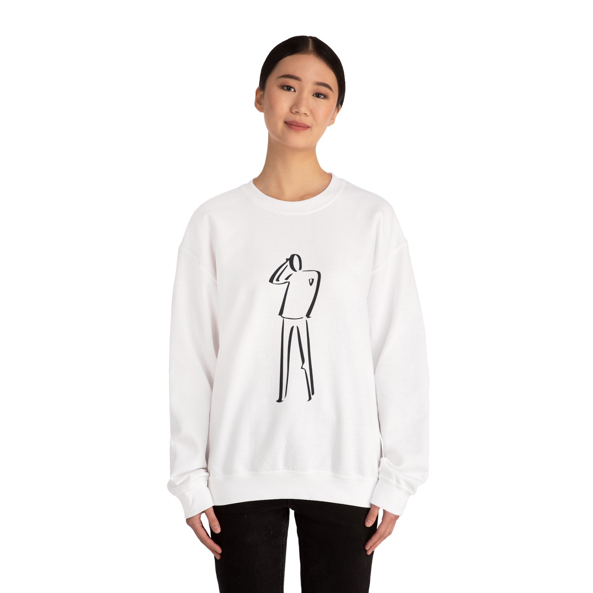Minimalist Line Art Sweatshirt — Abstract Standing Figure Crewneck