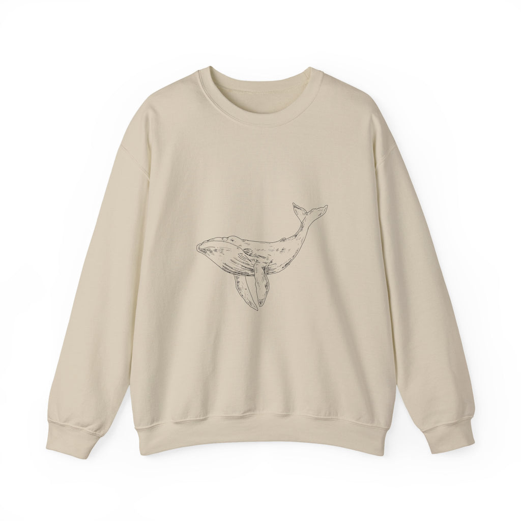 Whale Sketch Crewneck Sweatshirt — Minimalist Ocean Whale Graphic