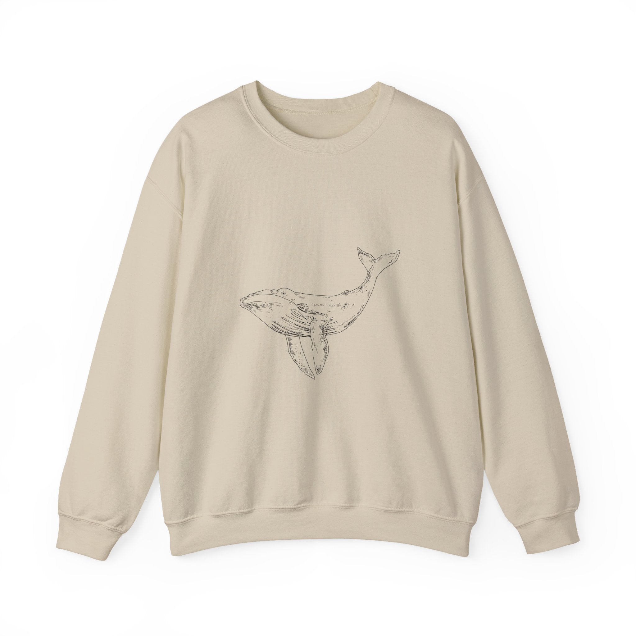 Whale Sketch Crewneck Sweatshirt — Minimalist Ocean Whale Graphic