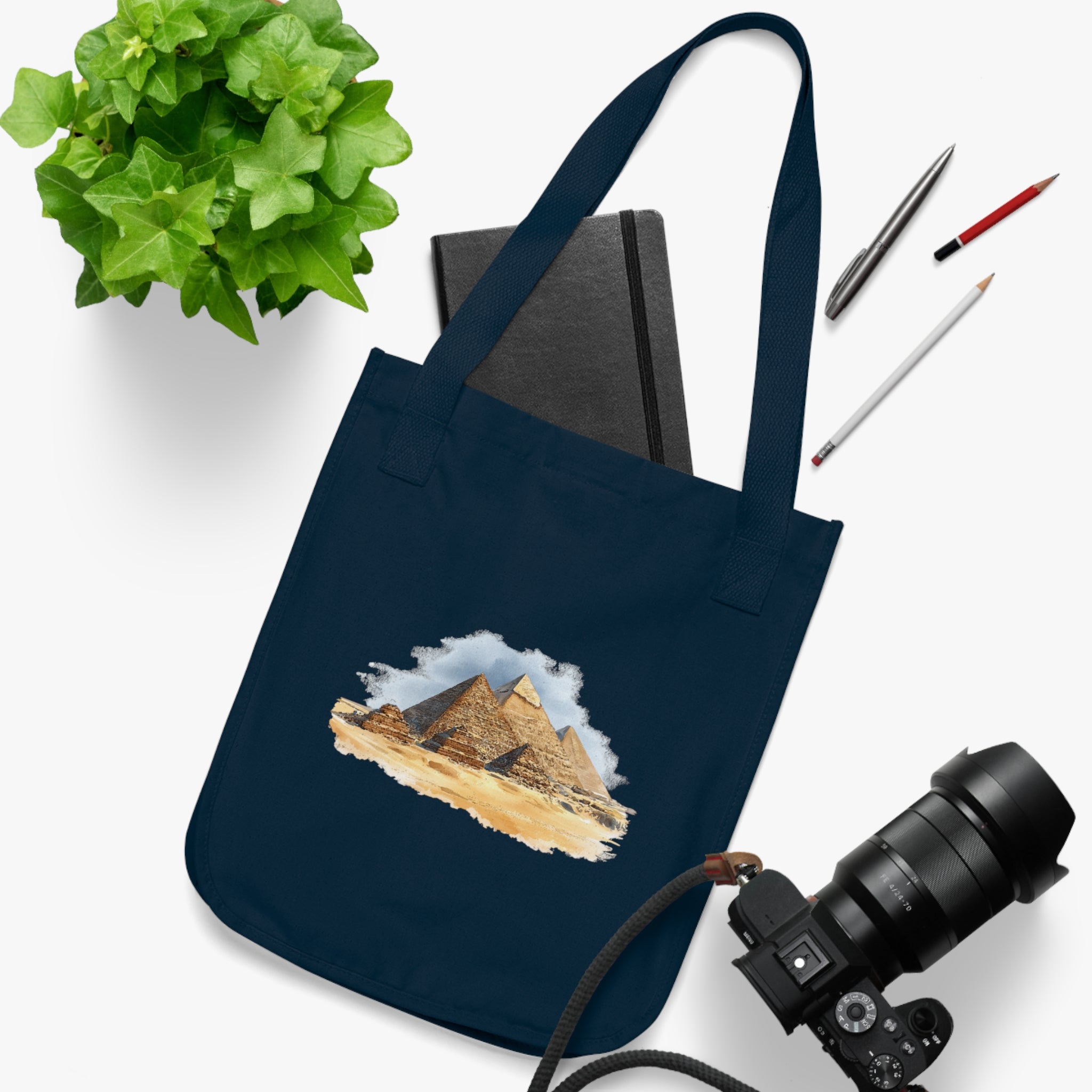 Canvas Tote Bag — Watercolor Pyramids Travel Tote (Egypt Pyramid Illustration)