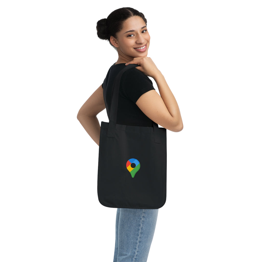Google Location Canvas Tote Bag — Minimal Map Pin Logo Eco Tote