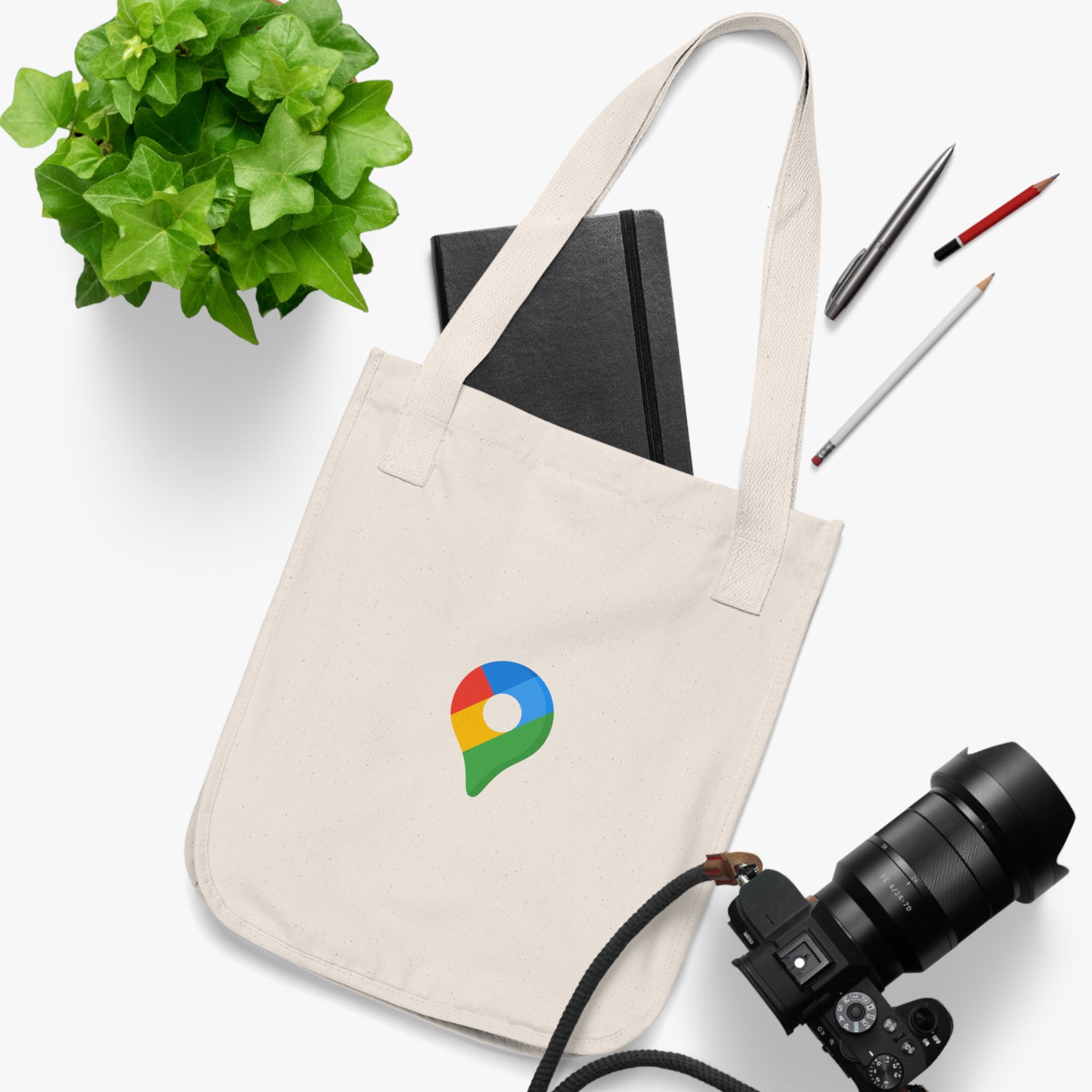 Google Location Canvas Tote Bag — Minimal Map Pin Logo Eco Tote