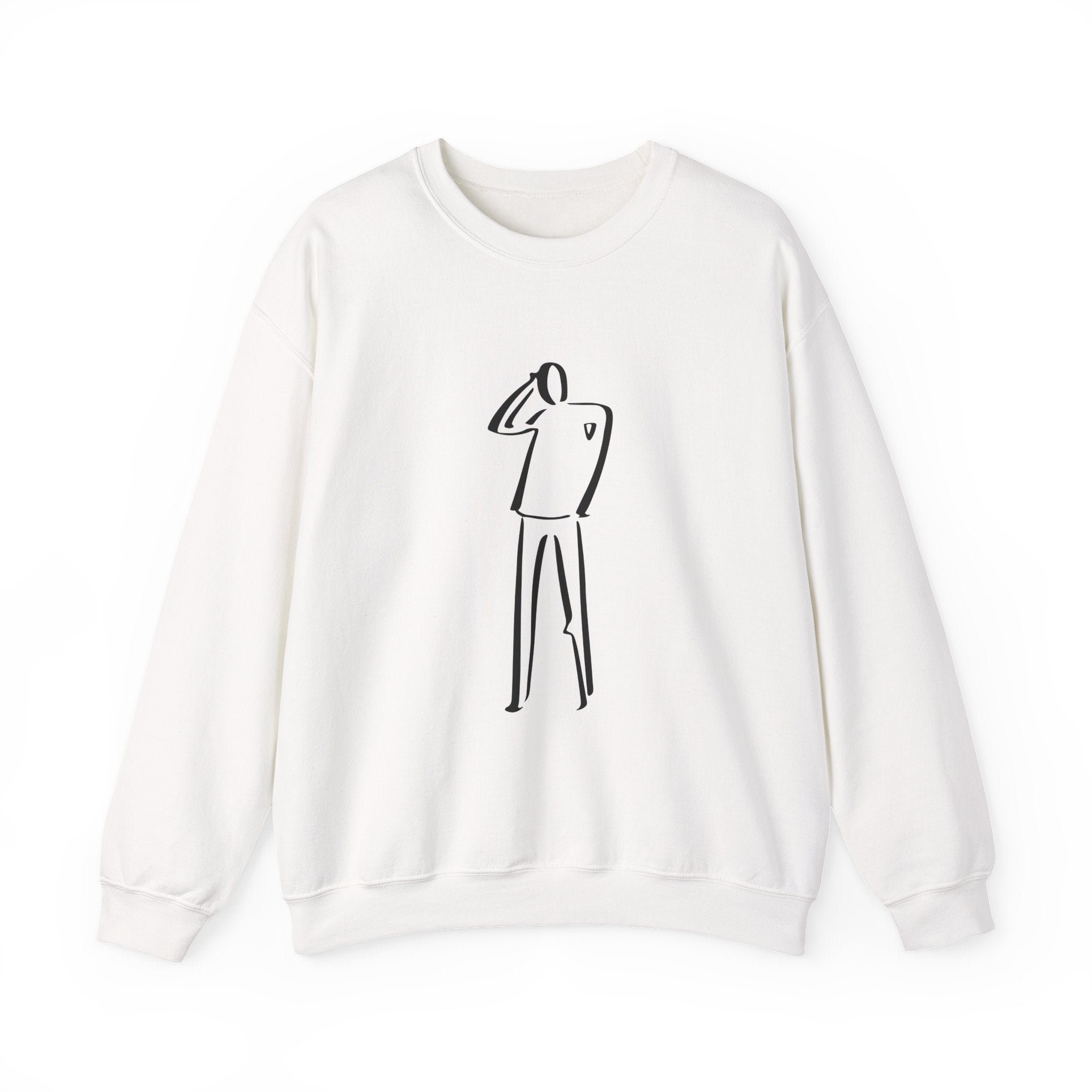 Minimalist Line Art Sweatshirt — Abstract Standing Figure Crewneck