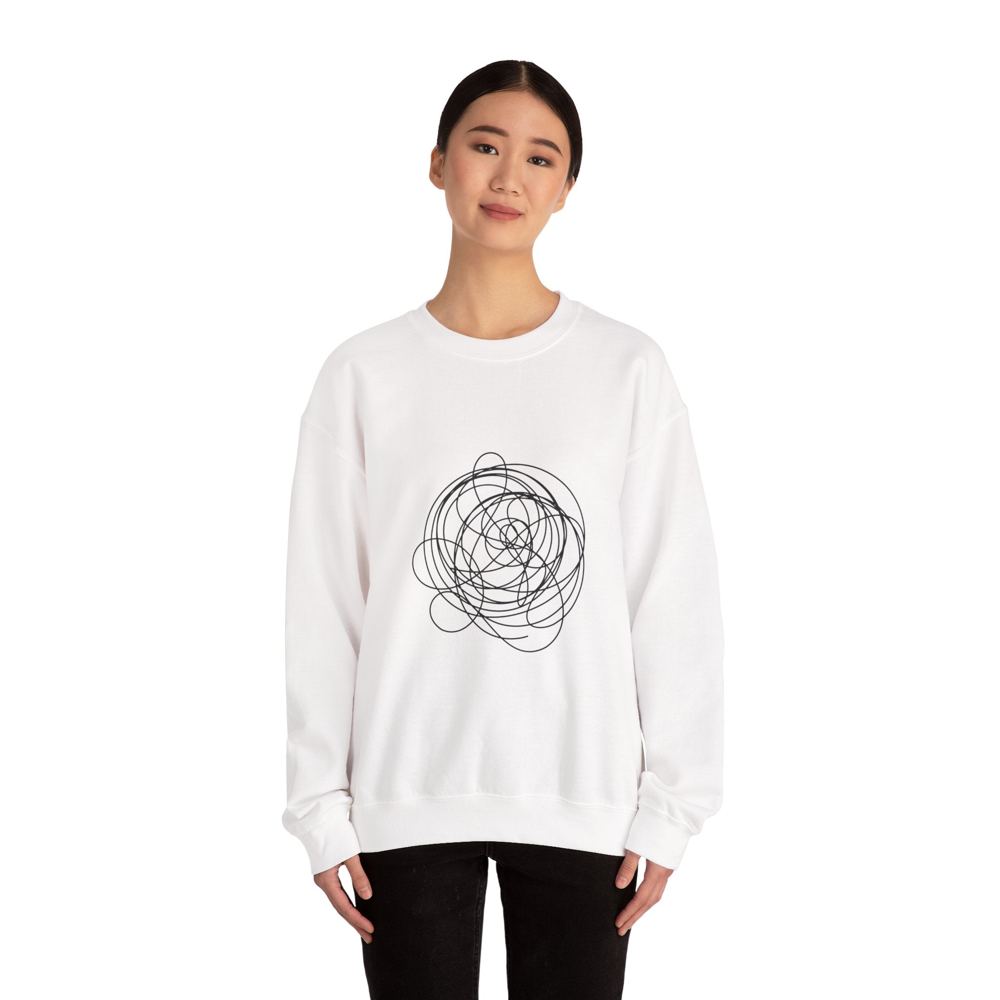 Abstract Scribble Crewneck Sweatshirt — Minimal Line Art Pullover