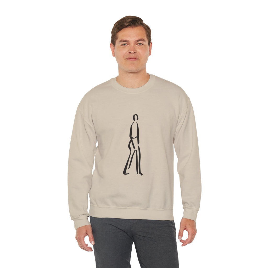 Minimalist Line Art Crewneck Sweatshirt — Walking Figure Graphic
