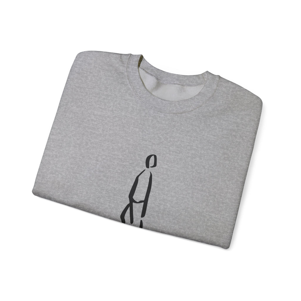 Minimalist Line Art Crewneck Sweatshirt — Walking Figure Graphic