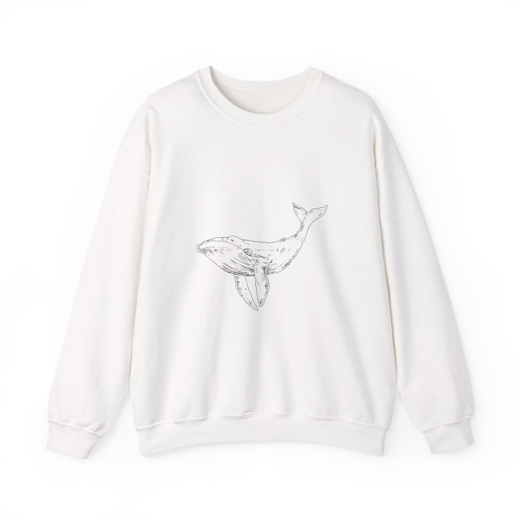 Whale Sketch Crewneck Sweatshirt — Minimalist Ocean Whale Graphic
