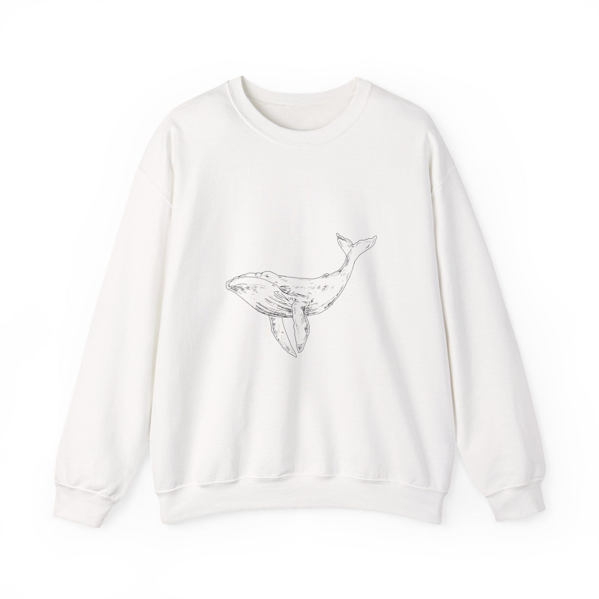 Whale Sketch Crewneck Sweatshirt — Minimalist Ocean Whale Graphic
