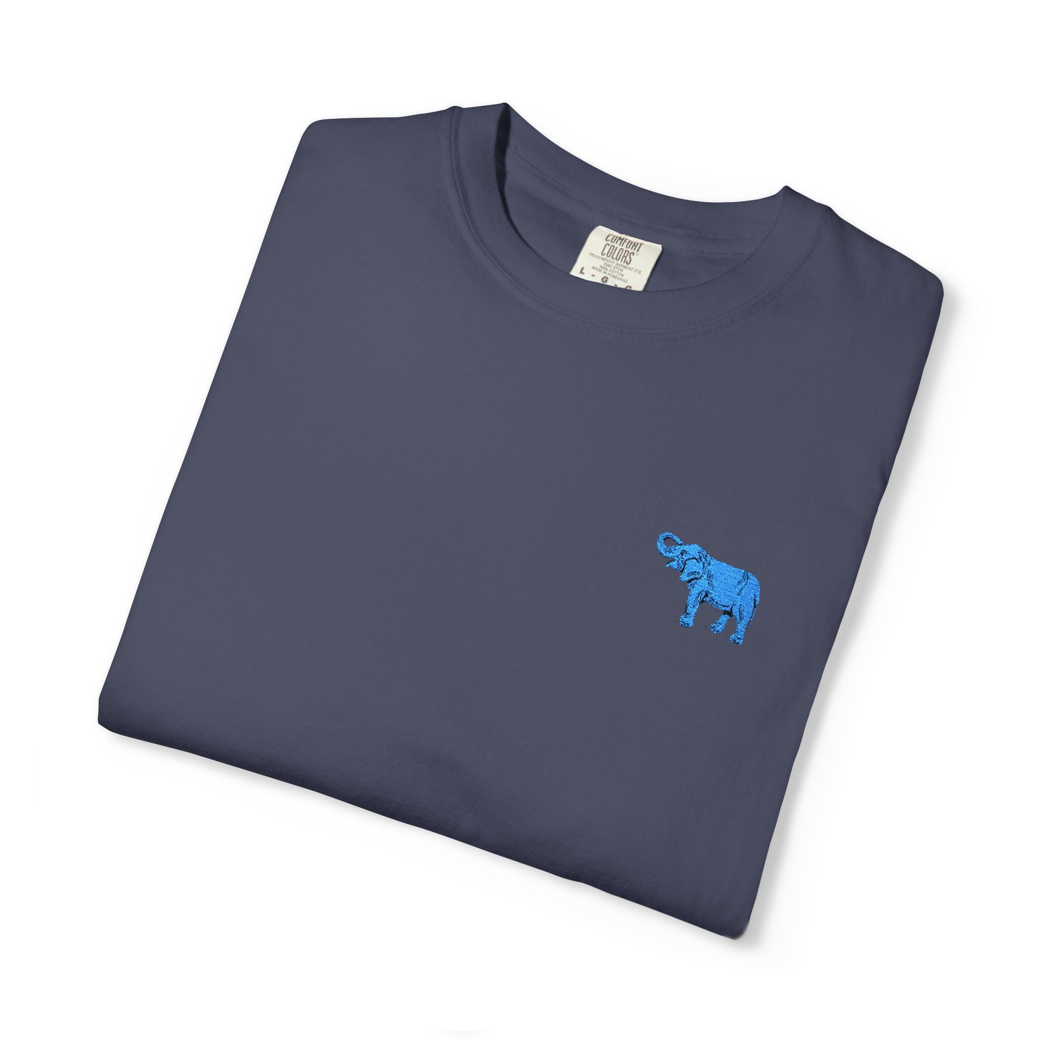 Blue Elephant-Dyed Graphic T-Shirt with Blue Design