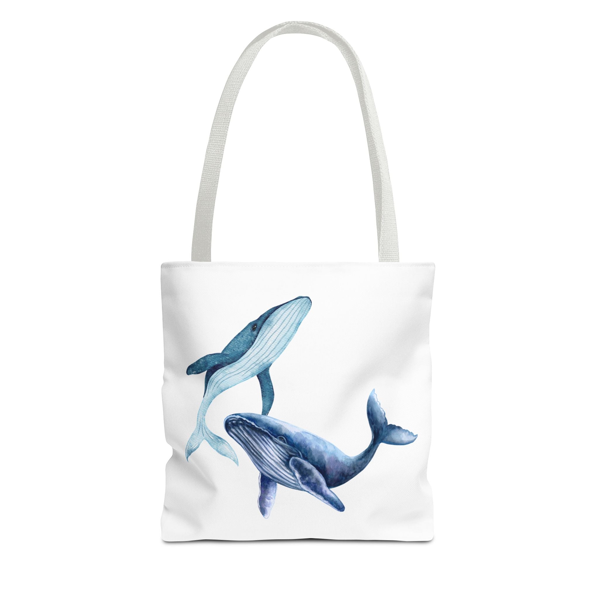 Whale Duo Tote Bag — Blue Ocean Watercolor Beach Shopper