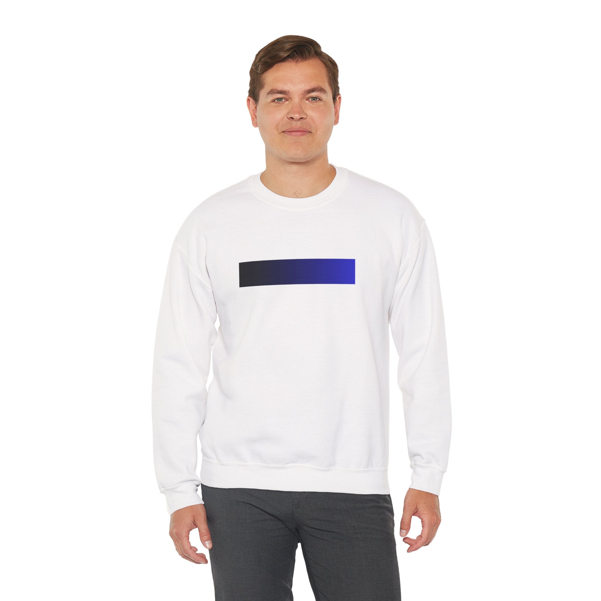 Minimal Gradient Bar Crewneck Sweatshirt — Modern Blue-to-Black Graphic