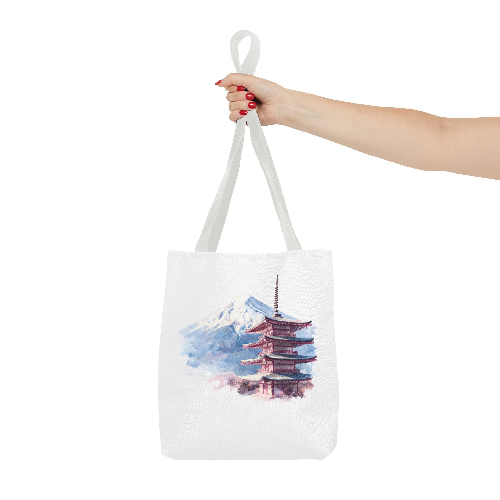 Japanese Pagoda & Mount Fuji Tote Bag — Watercolor Travel Canvas Tote