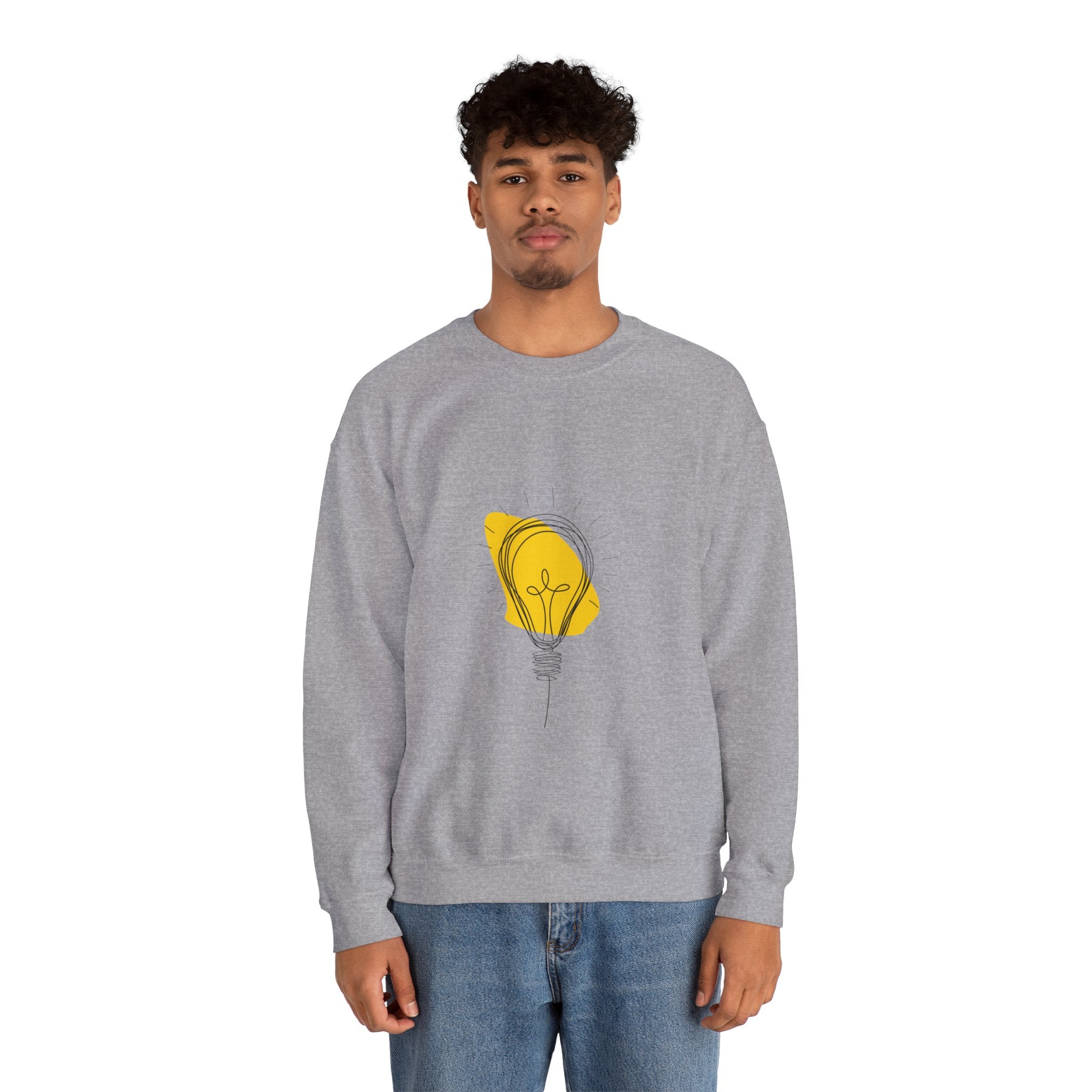 Lightbulb Sketch Crewneck Sweatshirt — Minimalist Yellow Idea Graphic