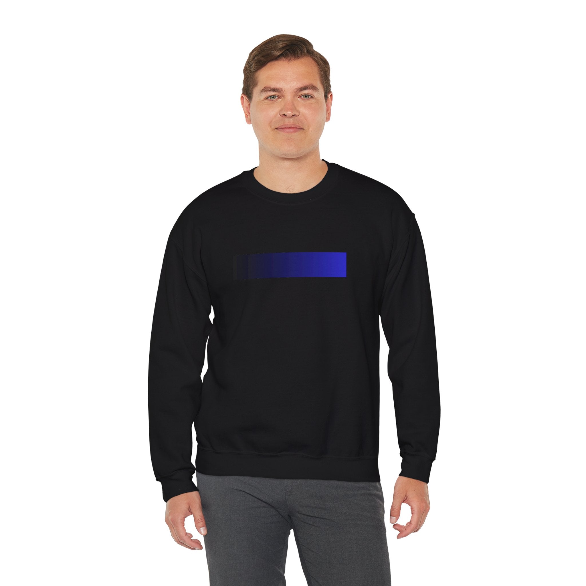 Minimal Gradient Bar Crewneck Sweatshirt — Modern Blue-to-Black Graphic