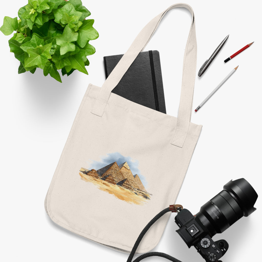Canvas Tote Bag — Watercolor Pyramids Travel Tote (Egypt Pyramid Illustration)